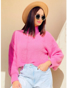 Webmoda Dámsky krátky rolákový pletený sveter - ružový