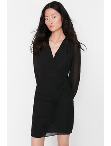 Trendyol Collection Čierne mini dvojradové tkané tkané šaty