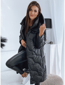 BASIC Čierna dlhá bunda s kapucňou EVERLY TY3193
