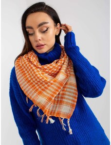 Fashionhunters Orange and beige scarf with fringe