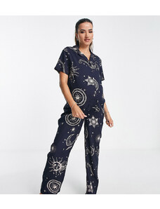 ASOS Maternity ASOS DESIGN Maternity modal horoscope shirt & trouser pyjama set in navy