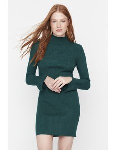 Trendyol Smaragdovo zelený Midi sveter Basic stojanové golierové šaty