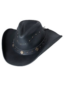 Čierny kožený klobúk s koženou stuhou - Stars and Stripes DUNDEE