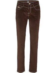 bonprix Slim Fit strečové kordové nohavice s kontrastnými švíkmi, farba hnedá