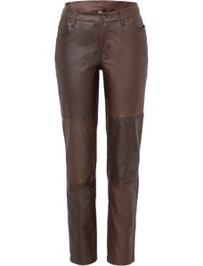 bonprix Koženkové nohavice s color-blocking, farba hnedá