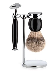 Mühle SOPHIST MÜHLE shaving set, silvertip badger, with safety razor, handle material black high-grade resin