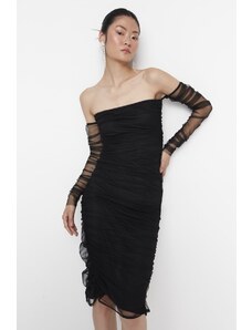 Trendyol Čierne zahalené detailné večerné šaty