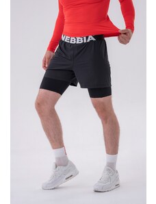 NEBBIA Double-Layer Shorts with Smart Pockets BLACK