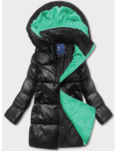 Ann Gissy Čierno-zelená voľná dámska bunda z ekologickej kože (AG6-21)