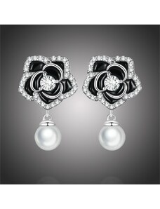 GRACE Silver Jewellery Stříbrné náušnice s perlou Kamélie - stříbro 925/1000