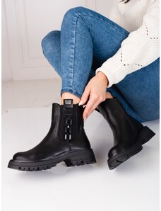 Komfortné členkové topánky dámske čierne na plochom podpätku