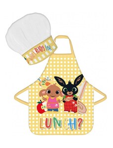 BrandMac Detská zástera s kuchárskou čiapkou Zajačik Bing - motív Lunch? - 2 diely