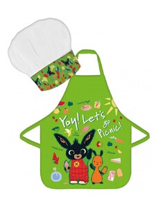 BrandMac Detská zástera s kuchárskou čiapkou Zajačik Bing - motív Let's Go Picnic! - 2 diely