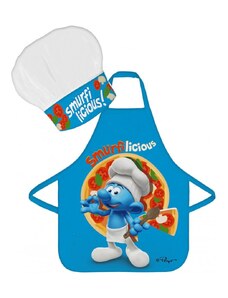 BrandMac Detská zástera s kuchárskou čiapkou Šmolkovia - 2 diely