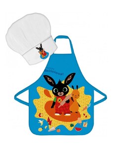 BrandMac Chlapčenská / detská zástera s kuchárskou čiapkou Zajačik Bing - motív Yummy delicious! - 2 diely