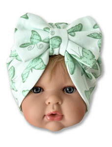 KAYRA baby Detská turbánová čiapka- Motýlik, zelená 0-9m.