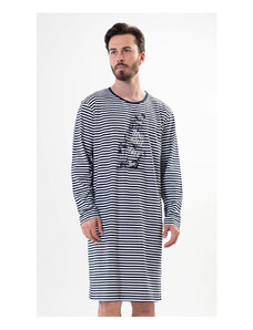 Gazzaz Pánska nočná košeľa s dlhým rukávom Plachetnica, farba tmavě modrá, 100% bavlna