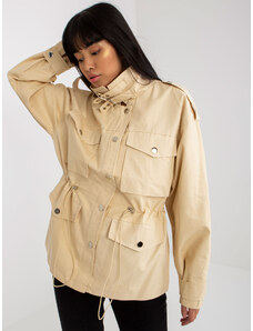 Fashionhunters Svetlobéžová bavlnená prechodná bunda s rebrovaním