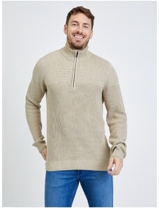 Men's Beige Ribbed Sweater Blend - Men's
