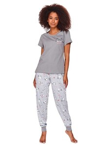 DN Nightwear Dámske pyžamo Jitka sivé s mačičkami