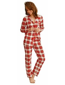 Taro Dámske pyžamo Celine červené s káro vzorom