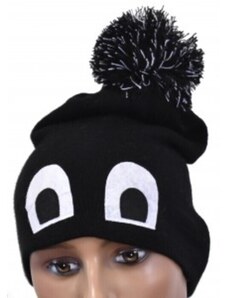 Detská zimná čiapka s vyšívanými očami čierna