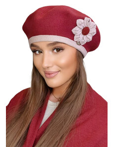 Kamea Bordová luxusná dámska baretka na zimu s kvetom Dahlia, Farba bordová