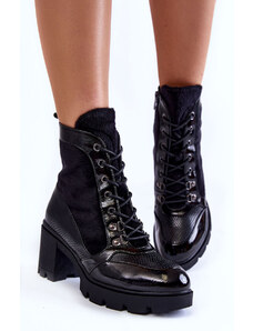 LAURA FIORE Čierne zateplené kožené topánky na podpätkoch La.Fi