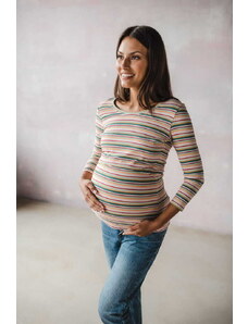 milk & love Tehotenské a dojčiace tričko Milk Shirt 7/8 rukáv, zelený prúžok