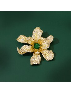 Éternelle Luxusní brož se smaragdovým krystalem Juliena - květina