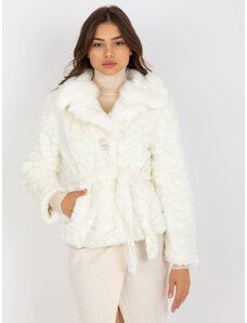 Basic Biela kožušinová zimná bunda so zaväzovacím opaskom