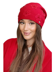 Kamea Červená dámska zimná čiapka s kvietkami Naila, Farba červená