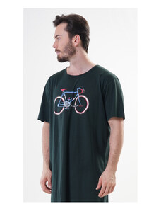 Cool Comics Pánska nočná košeľa s krátkym rukávom Old bike, farba tmavě zelená, 100% bavlna