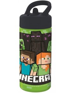 Stor Športová fľaša na pitie Minecraft so slamkou a nekvapkajúcim (anti-drip) uzáverom - objem 410 ml