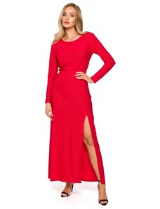 Moe M719 Maxi šaty s dlhými rukávmi - červené