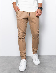 Ombre Clothing Spodnie męskie materiałowe JOGGERY - beżowe V10 P885