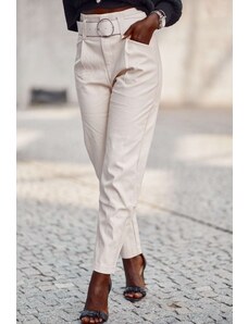 FASARDI Elegant trousers made of eco-leather in light beige color