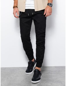 Ombre Clothing Pánske textilné nohavice JOGGERS s ozdobnou šnúrou - čierne V1 P908