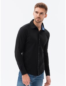 Ombre Clothing Pánska pletená košeľa s dlhým rukávom - čierna V4 K540