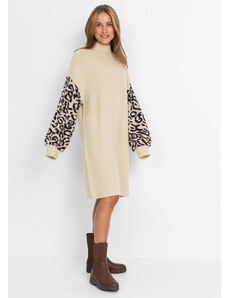 bonprix Pletené šaty s leopardím vzorom, farba béžová
