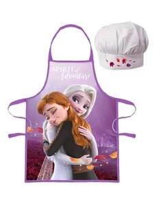 EUROSWAN Dievčenská zástera s kuchárskou čiapkou Ľadové kráľovstvo - Frozen - motív Spirit of Adventure - pre deti 3 - 8 rokov