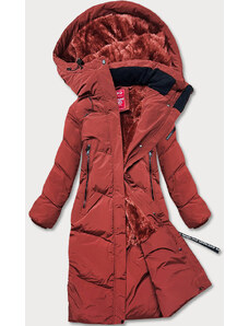 LHD Dlhá dámska zimná bunda v tehlovej farbe s kožušinovou podšívkou (2M-011)