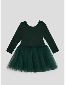 Dievčenské šaty s dlhým rukávom smaragdové TUTU