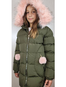 Dievčenská zimná bunda khaki - predĺžená 170/176