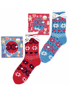 HAPPY CHRISTMAS darčekovo balené vianočné ponožky s nórskymi vzormi v krabičke Taubert