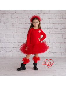 Dievčenské šaty červené s brošňou WAITING DAGA