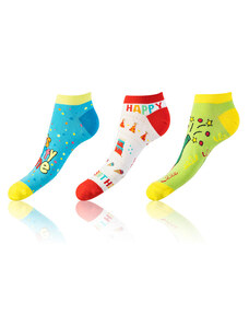 Bellinda CRAZY IN-SHOE SOCKS 3x - Moderné farebné nízke crazy ponožky unisex - svetlo zelená - červená - modrá