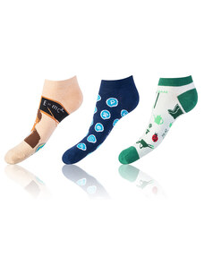 Bellinda CRAZY IN-SHOE SOCKS 3x - Moderné farebné nízke crazy ponožky unisex - tmavo modrá - tmavo zelená - svetlo hnedá