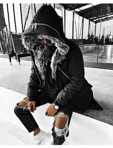 Fashionformen Štýlová pánska zimná bunda parka čierna OJ Legend
