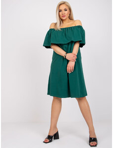 Basic Tmavo-zelené bavlnené PLUS SIZE šaty so španielskym výstrihom